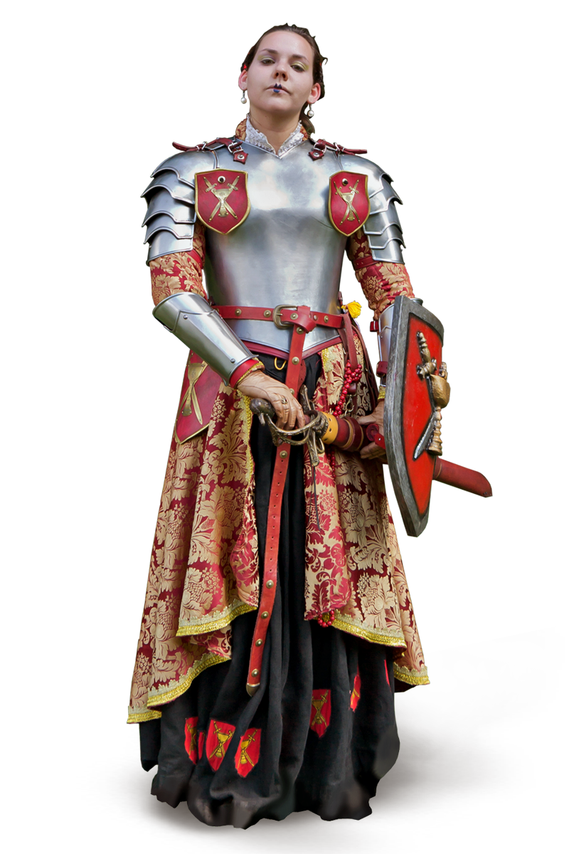 Verzierte Frauen-Metallrüstung für Larp Templerin