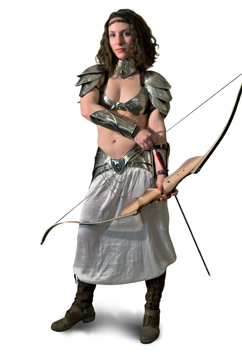 Verzierte Frauen-Metallrüstung für Larp Bogenschützin